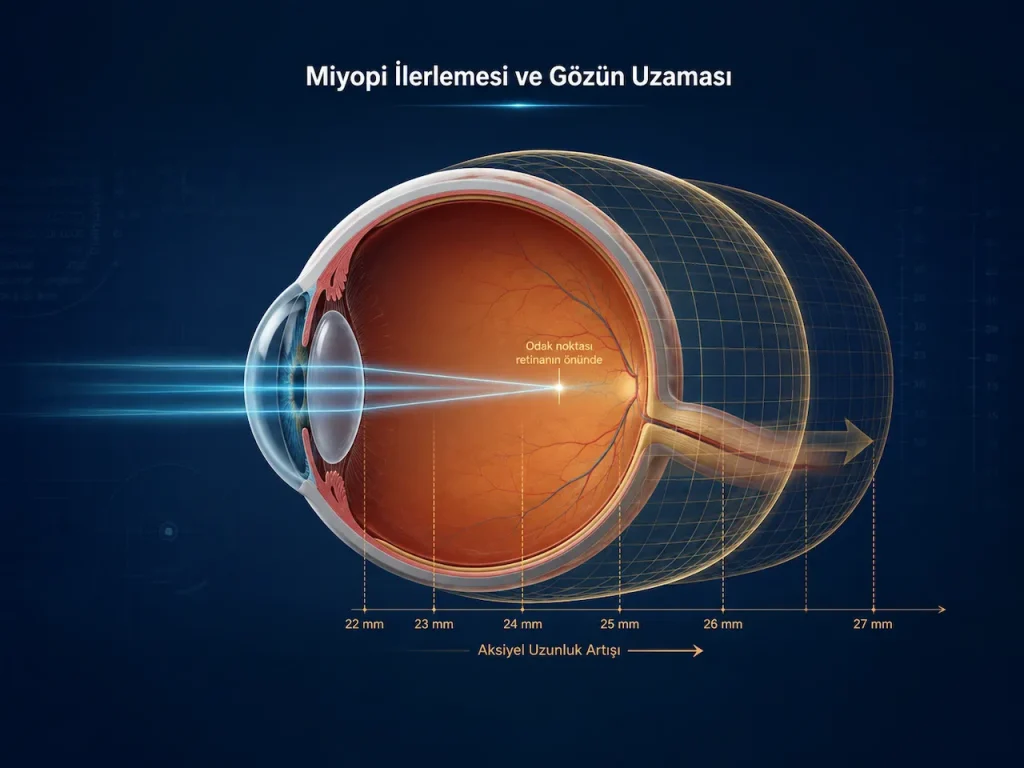 Miyopi ilerlemesi, gözün uzaması